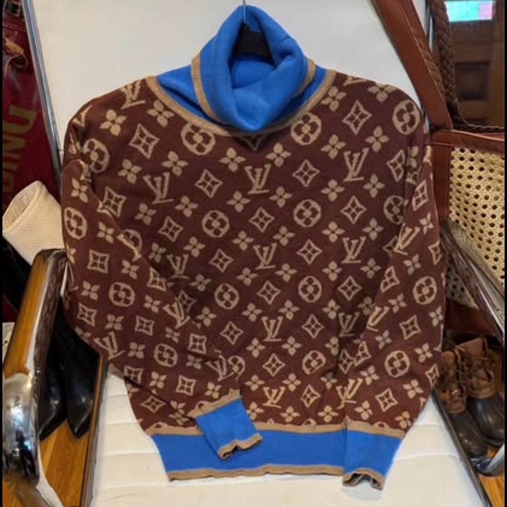 Louis Vuitton RARE VINTAGE LV MONOGRAMMED TURTLENECK WITH TURQUOISE GOLD/COCOA